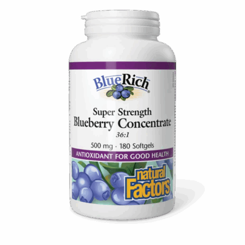 Natural Factors BlueRich Super Strength Blueberry Concentrate 500mg 180 Softgels