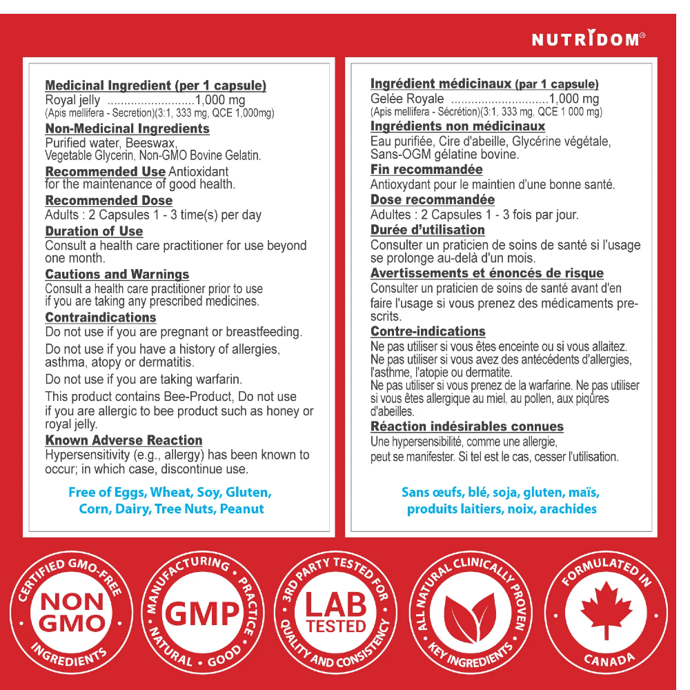 nutridom Royal Jelly 1000mg -ingredi